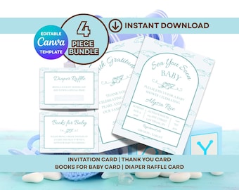 Meer Sie bald Küstenbabyparty-Einladungs-Reihe | Bearbeitbare Canva Vorlage | Digitaler Download