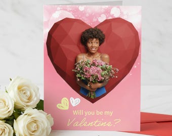 Customizable Digital Valentines Day Card, Will You Be My Valentine Card, Personalized Photo Heart Valentine Gift for Her Wife Girlfriend