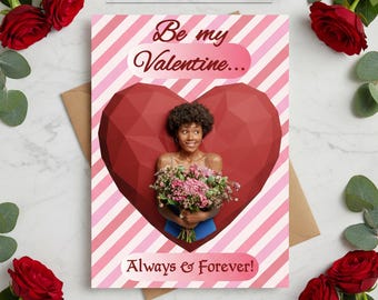 Custom Digital Valentines Day Card Personalized Portrait Heart Be My Valentine Card Printable Heart Design Card