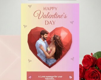 Valentines Day Gift for Him | Happy Valentines Day Card for Boyfriend, Husband, Couple Custom Photo Hearts Valentine Card | Instant Download