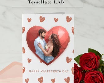 Long Distance Heart Valentine Day Card for Girlfriend Custom Photo Cute Valentines Card Gift for Wife Foldable Printable Card for Husband