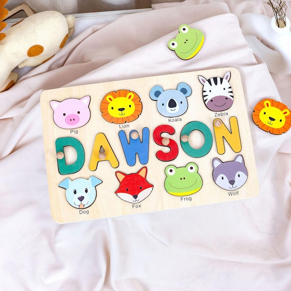 Personalized Baby Name Puzzle - Custom Birthday Gift for Toddlers - Christmas Gift - Animal Series Busy Board