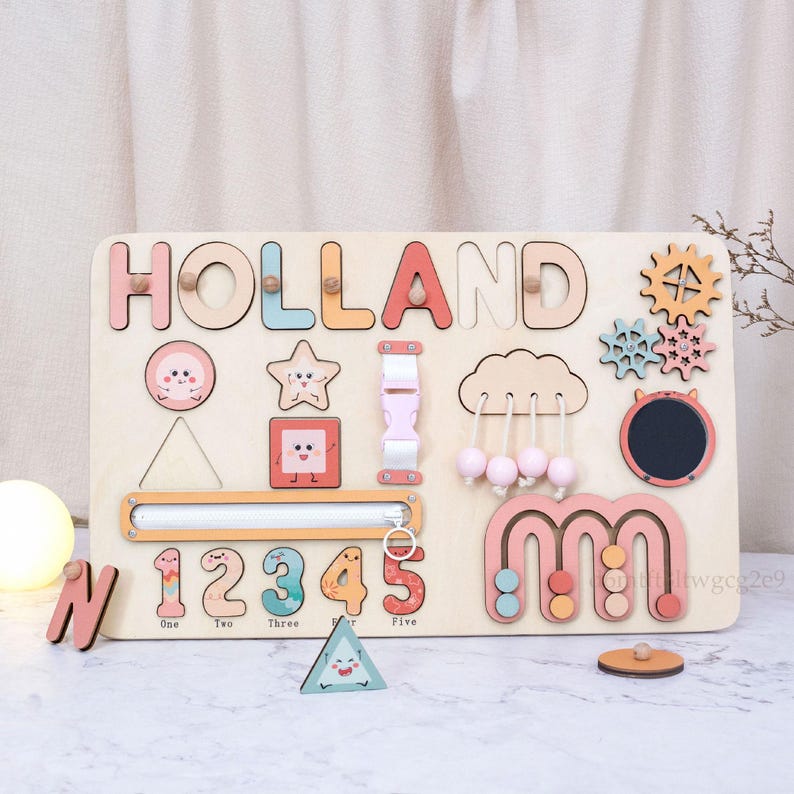 Personalized Name Puzzle - Montessori Wooden Toy With Shapes & Numbers ...