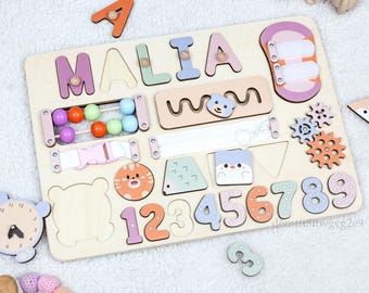 Unique Design Baby Name Busy board – Wooden Name Puzzle – Custom Baby Gift – Christmas Present – Nursery Decor