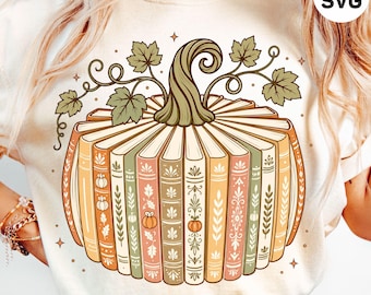 Book Pumpkin PNG, Fall Bookish Png, Floral Pumpkin Png, Cozy Reader Png, Book Lover Sublimation, Autumn Reading Shirt Design, Librarian Gift