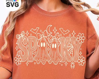 Retro Spooky Ghost SVG PNG, Cute Halloween Coquette Ghost Design, Groovy Spooky Season Shirt, Preppy Halloween Digital Download