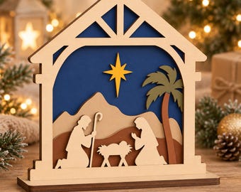 3D Nativity Scene SVG, Laser Cut Nativity, Christmas Laser Cut File, Religious Svg, Baby Jesus SVG, Wooden Nativity Dxf Eps