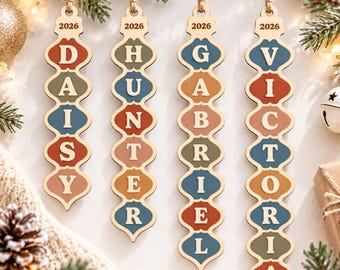 Personalized Christmas Name Ornament SVG, Vertical Ornament Laser Cut File, Wood Ornament Svg, Eps Dxf, Digital Download