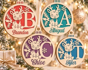 Christmas Ball Monogram SVG, Reindeer Alphabet Ornament, Laser Cut Christmas Name Svg, Personalized Wood Ornament Design