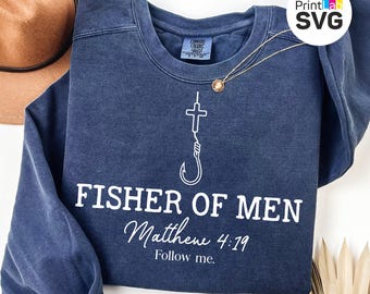 Christian Bible SVG PNG, Cross Fish Hook Svg, Fisher of Men, Matthew 4:19 Scripture, Minimalist Vintage Doodle, Shirt Sublimation