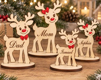 Family Reindeer SVG DXF EPS, Christmas Laser Cut File, Freestanding Reindeer Set, Wood Reindeer Family Decor, Digital Download