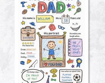 All About My Dad Questionnaire, Kids Coloring Page, Father's Day Activity (PDF Download)