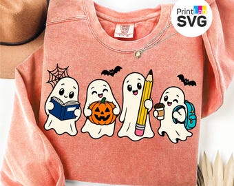Spooky Teacher SVG PNG, Halloween Ghost Teacher Design, Cute Classroom Ghosts, Teacher Shirt Sublimation, Fall Digital Download