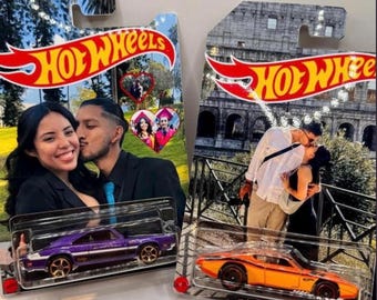 Confezione/biglietto Hot Wheels personalizzato/personalizzato con auto inclusa/sfondo fotografico personalizzato
