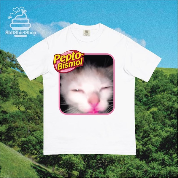 Pepto-Bismol Meme Cat Graphic Shirt, Funny Weirdcore Cat Tee, Gen Z Meme Tee, Gift for Cat Lover, Silly Shirts, Funny Cat Tee, Cute Meme Tee