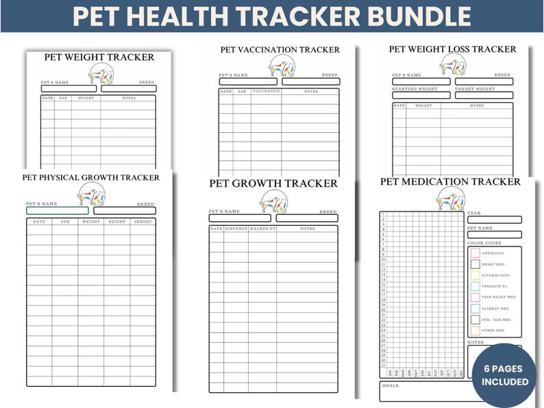 Pet Health Tracker Bundle – Printable Dog & Cat Care Planner for Weight ...