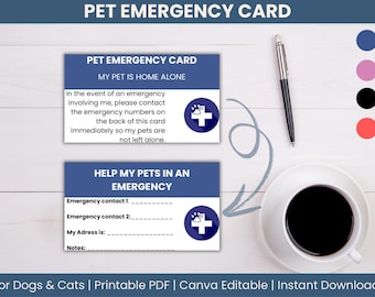 Pet Emergency Card – Dog & Cat Safety Wallet Card, Printable Emergency Info for Home Alone Pets