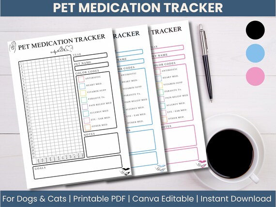 Pet Medication Tracker Printable – Dog & Cat Health Care Log, Annual Pet Medicine Chart