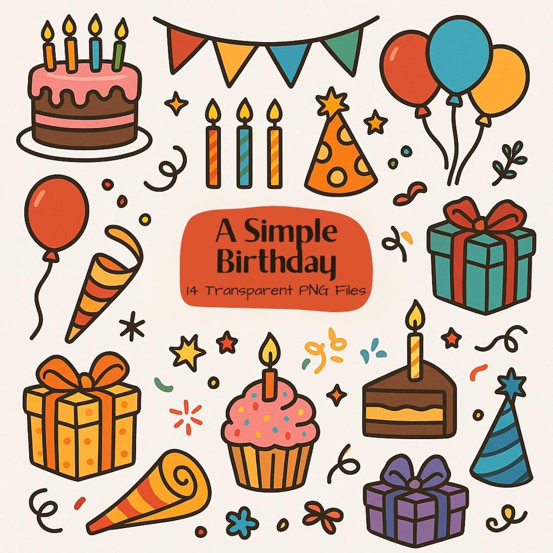 Birthday Clipart Bundle | Cute Party Pngs With Transparent Background ...