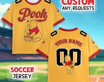 Personalized Winnie the Pooh Football Jersey for Kids, Custom Name Number Pooh Bear Shirt, Tigger Piglet Birthday Gift, Disney Kids Jersey