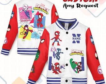 Personalized Spidey And His Amazing Friends Varsity Jacket, Spidey Shirt, Kids Varsity Jacket, Birthday Boy Gift, Spiderman Baseball Jacket