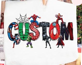 Benutzerdefinierter Spiderman-Name PNG, Superheld-Geburtstags-Rächer-Benutzerdefinierter Name Marvel-Png, Disney-Name Png, Hulk Spiderman Captain America Iron Man