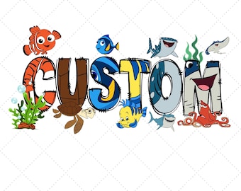 Custom Name Finding Nemo Png, Personalized Disney Nemo Dory Squirt Pearl Png,Custom Disneyland Birthday Boy Girl Trip Png, Birthday Boy Girl