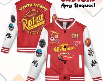 Custom Cars Movie Baseball Jacket - Lightning McQueen Varsity Style