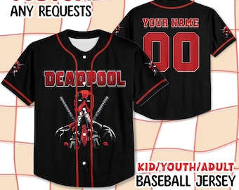 Custom Deadpool Collection Baseball Jersey, Deadpool Superhero Matching Jersey, Birthday Gift Family, Kids Youth Adult Baseball Jersey