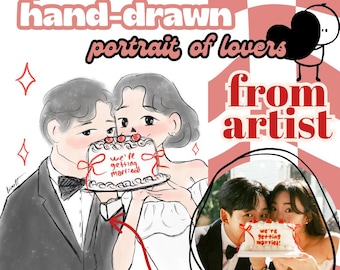 Custom Couple Portrait, Hand Drawn Valentine's Day Gift, Spotify QR Code Art, Romantic Anniversary & Wedding Print