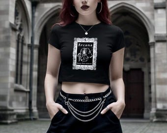 Veiled Virgin & Raven Gothic Crop Top | Dark Academia Tee