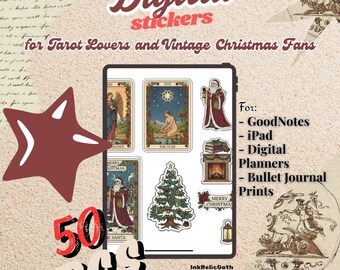 50 PCS Vintage Tarot Christmas Digital Stickers | Gothic Xmas Stickers for iPad, GoodNotes & Digital Planners, PREMIUM Print-ready PDF + Png