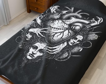 Gothic Heart Blanket, Dark Art Throw, Occult Anatomy Blanket, Horror Aesthetic Decor, Creepy Blanket Christmas Gift, Alternative Room Gift