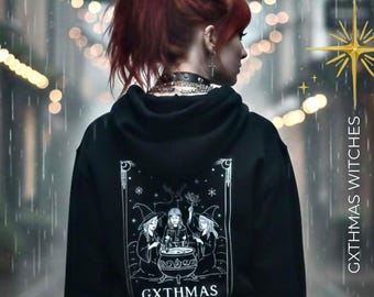 Christmas Gift, Gothmas Witch Trio Hoodie: Tarot Occult Back Print