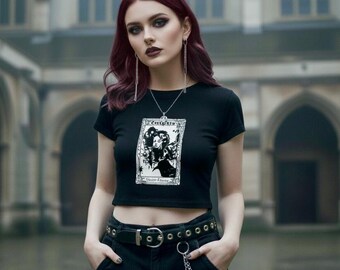 Gothic Crop Top | Wiccan Raven Tee , Witchy Women's Baby Tee , Dark Academia Shirt | Gothic Tee , Alternative Fashion