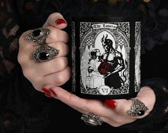 The Lovers Tarot Mug, Gothic Angel & Devil Cup, Dark Romance Coffee Mug, Occult Gift, Valentines Day Gothic Present