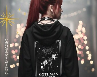 Christmas Gift, Goth Christmas Hoodie, Witchcore Reindeer Tarot Print