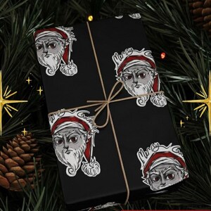 Christmas Gift, Original Designed Grumpy Santa Wrapping Paper, Dark Gothic Christmas, Christmas Wrap, Unique Xmas, Alternative Gift Idea