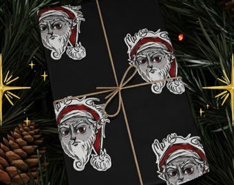 Christmas Gift, Original Designed Grumpy Santa Wrapping Paper, Dark Gothic Christmas, Christmas Wrap, Unique Xmas, Alternative Gift Idea