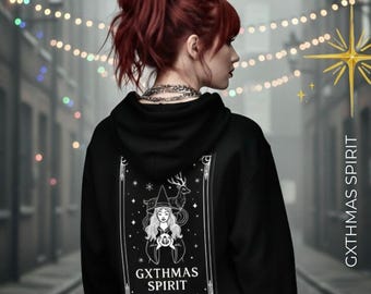 Christmas Gift, Gothic Christmas Hoodie, Witchcore Reindeer, Occult Tarot Print