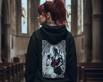 Demon and Angel - The Lovers Tarot Hoodie | Gothic Dark Sweatshirt | Witchy Grunge Streetwear | Alternative Gift for Her Him