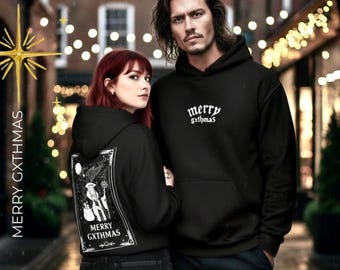 Gothic Christmas Hoodie, Christmas Gift, Merry Gothmas Sweatshirt, Occult Tarot Back Print, Aesthetic Hoodie, Gothmas Gift for Her Him