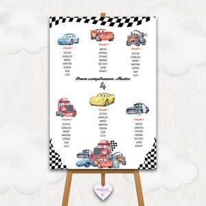 TABLEAU Cars (Roaring Engines) Geburtstagssitzpläne + Digitale Einladung und Tischkarten