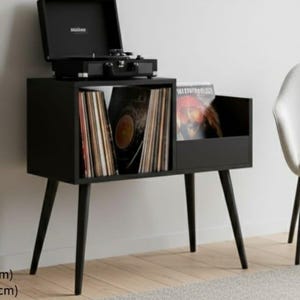 Handgemaakte vinylplatenspeler uit het midden van de eeuw | Retro MDF-mediaconsole | Vintage muziekopbergkast