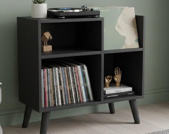 MDF Vinyl Record Stand, Mid Century Turntable Console, LP Storage Cabinet, Modern Record Player Table, Retro Vinyl Organizer Shelf