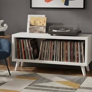Supporto per giradischi Mid-Century con portavinili, mobiletto moderno per dischi, regalo per amanti della musica e collezionisti di vinili