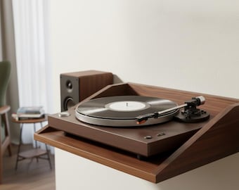 Kundenspezifisches, schwebendes Regal aus MDF für Plattenspieler, Kopfhörer & Audiogerät - Modernes Wandregal