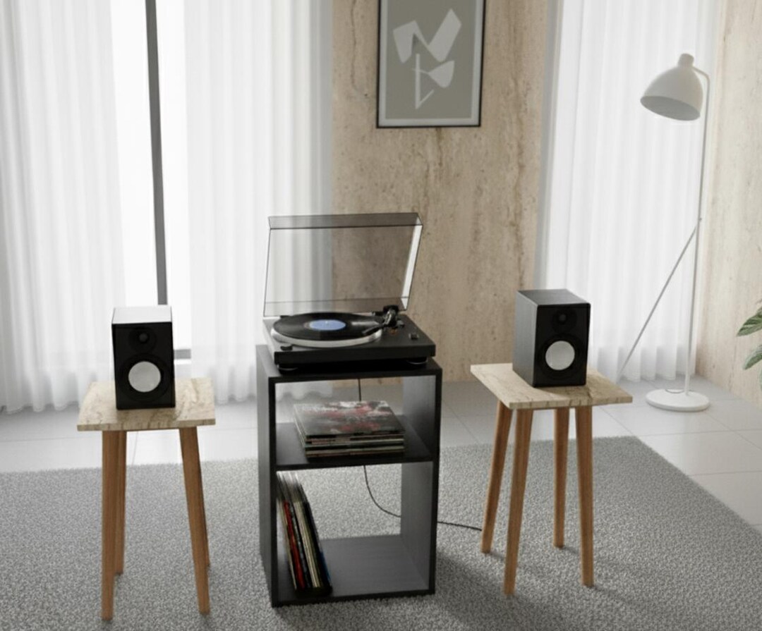 Tall MDF Speaker Stands Set – Adjustable Metal or Wood Legs – Modern ...