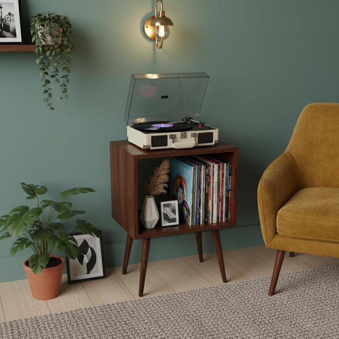 Turntable Bench Mid Century Modern Turntable Stand | MDF Vinyl Record Cabinet ...