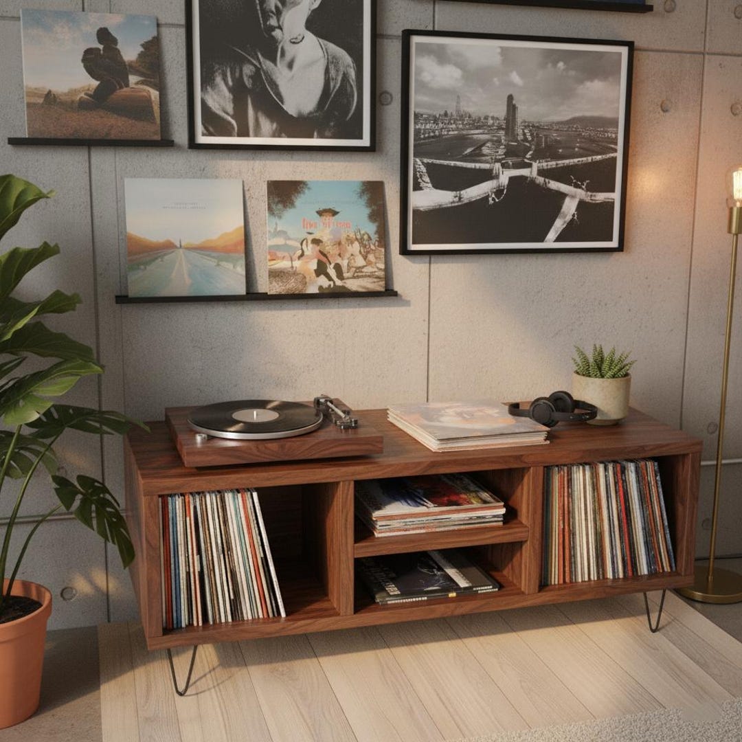 Mid Century Record Player Stand | Vinyl Storage Cabinet | Retro ...